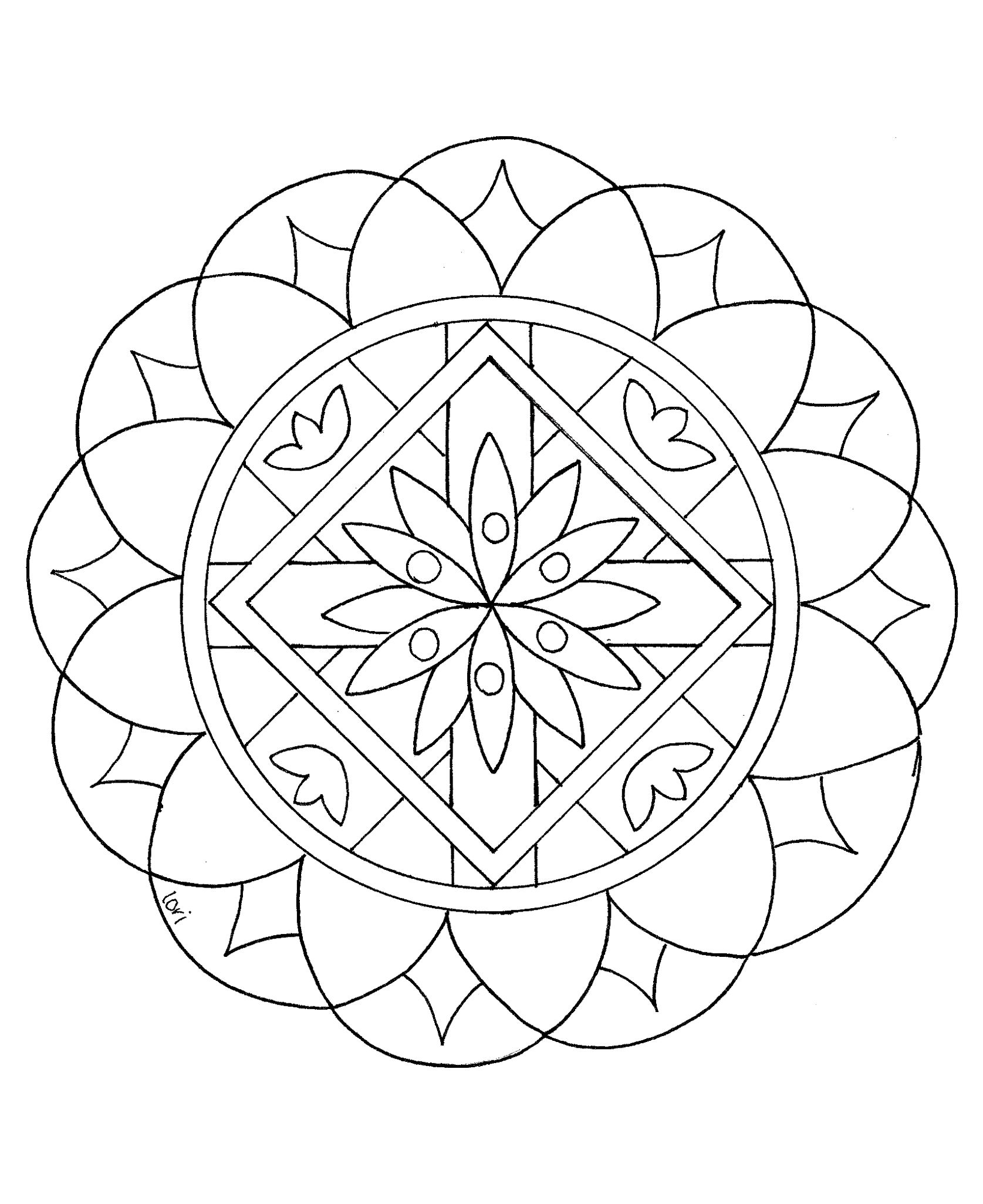 A Mandala coloring page easy to color, perfect for kids, with big areas to color. Children can color the shapes and figures anyway they like. It also gives your kids a sense of accomplishment when he finishes coloring a page.
